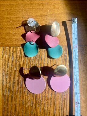 Modern Pink and Teal Drop Earrings with Gold Accents